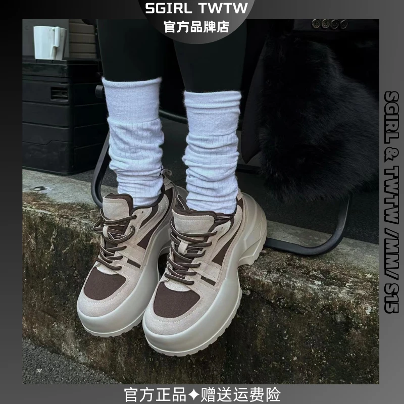 SGIRL TWTW复古增高老爹鞋女2024春季新款真皮厚底休闲百搭运动鞋