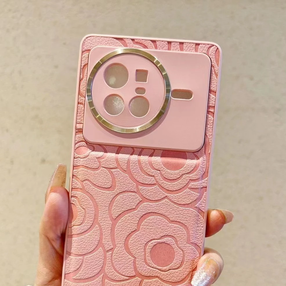 金属圈山茶花vivoX80手机壳x80pro全包防摔皮质小众女款保护套软