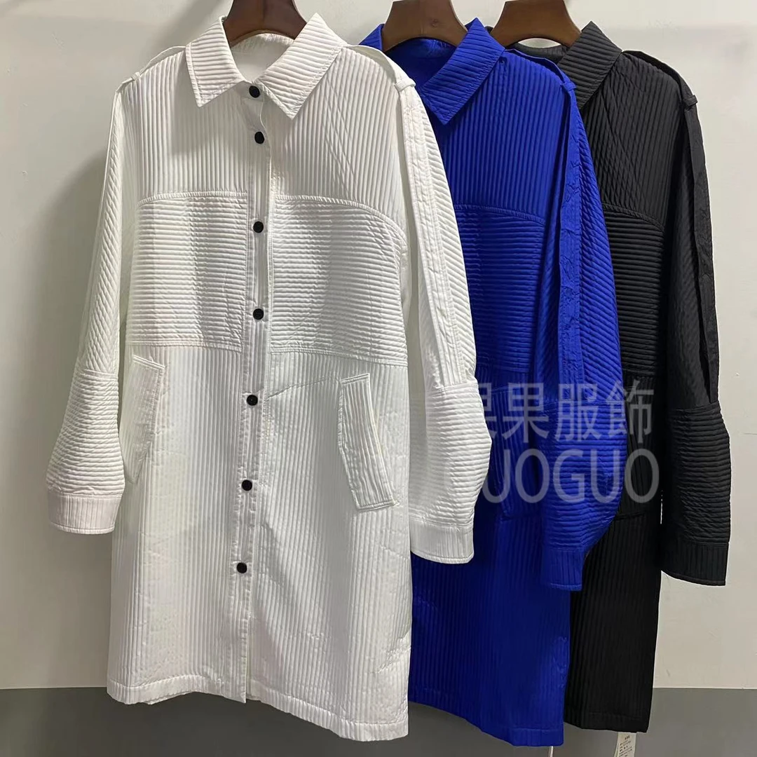 83973翻领流行衬衫款落肩压皱长袖休闲风衣外套（120斤 -175斤）