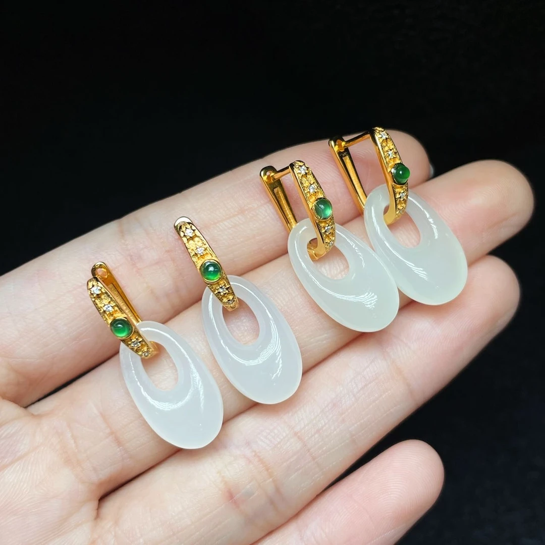 【云上叙】V1249-M-S925银和田玉耳坠-多样性发一件17x9x4mm（甄选）