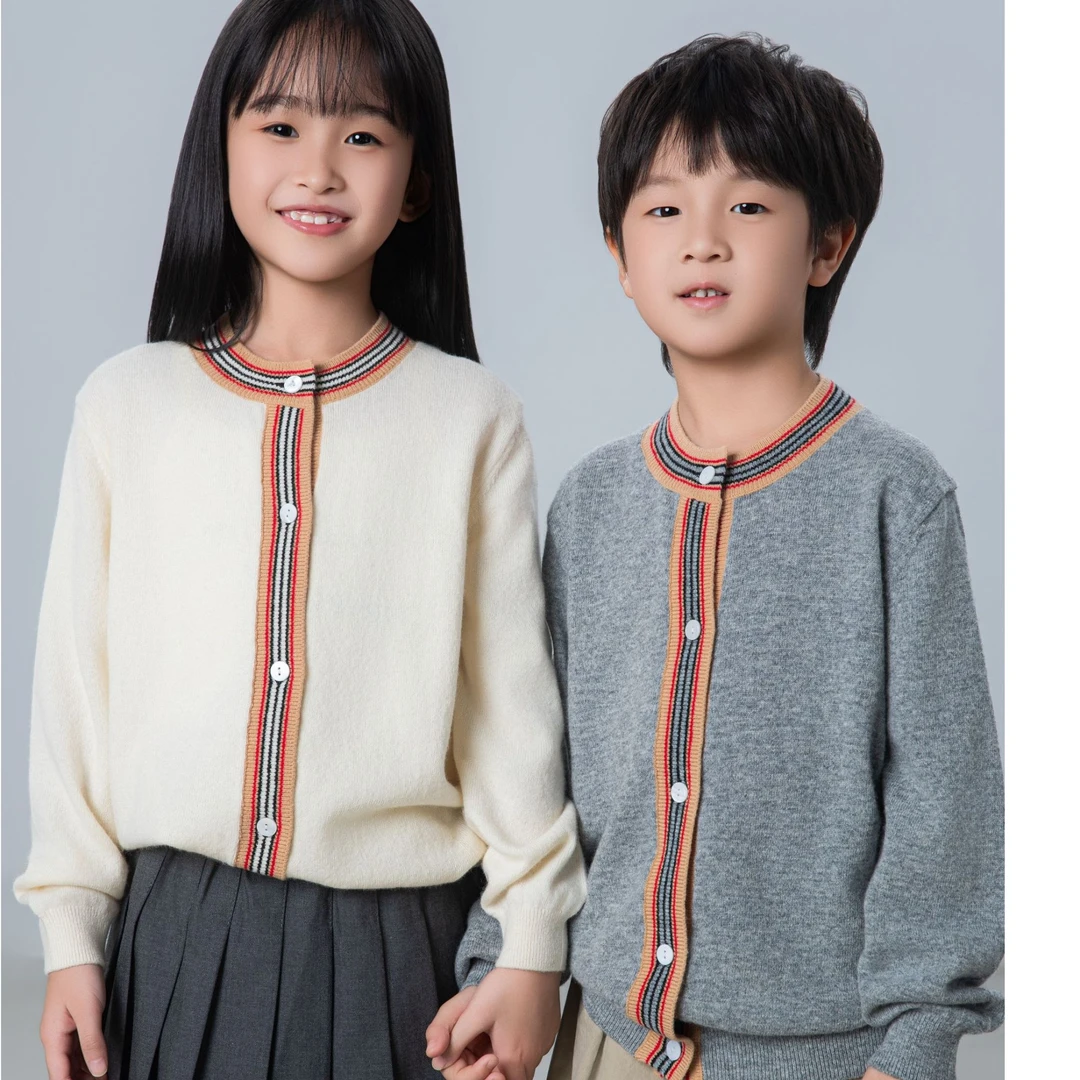 SP撞色圆领羊毛针织衫100%美丽诺羊毛时尚春季童装亲子装SW213