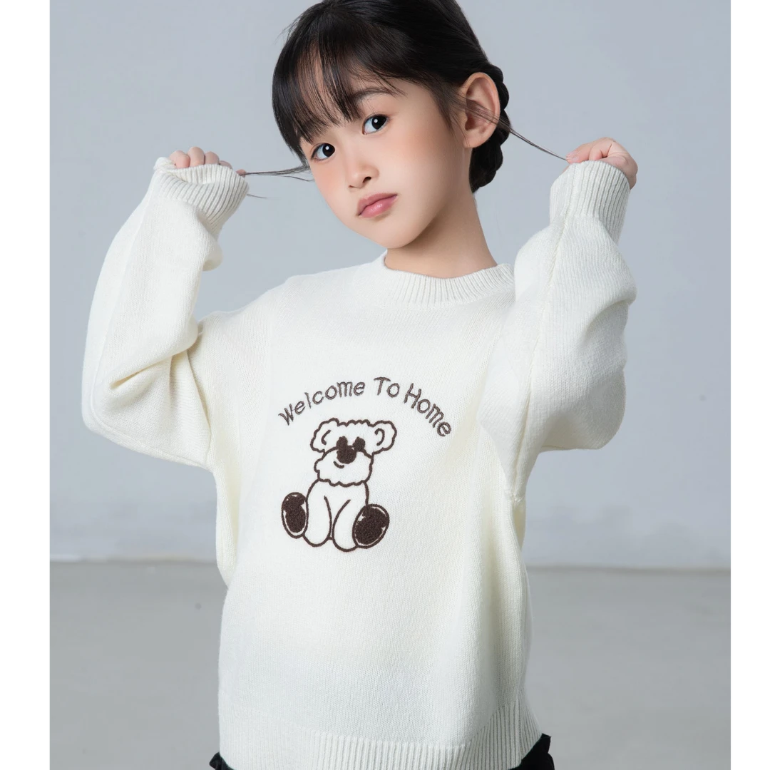 澳洲美丽诺羊毛秋冬新款100%纯羊毛套头小狗儿童服装亲子装223