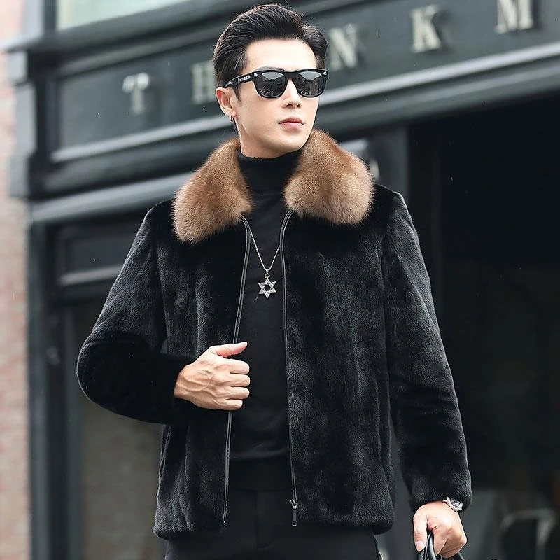 TOUCH  MISS新款貂皮大衣男轻奢短款渔貂翻领水貂商务风皮草男