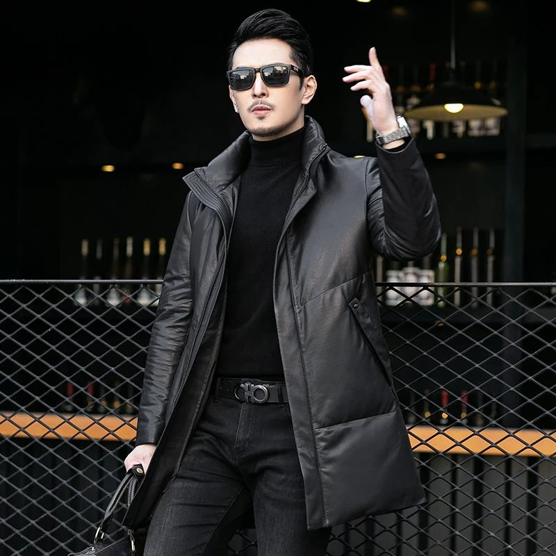 TOUCH  MISS新款男士真皮羽绒服男加厚冬季皮衣中长款轻奢绵羊皮