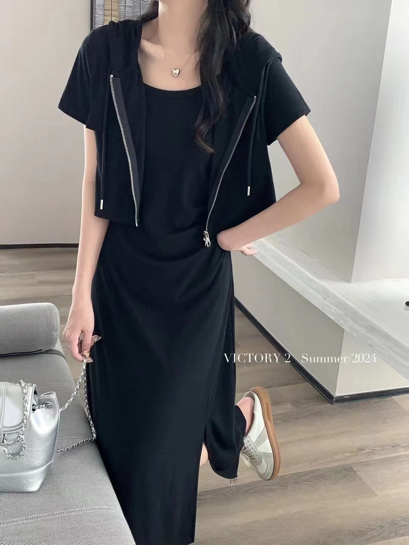 HLH/休闲运动风连帽套装裙