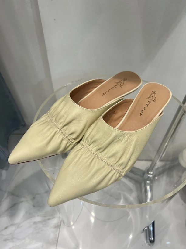 HLH/歌莉 /法式晚风包头半拖鞋女夏季羊皮凉拖高级感中跟穆勒鞋