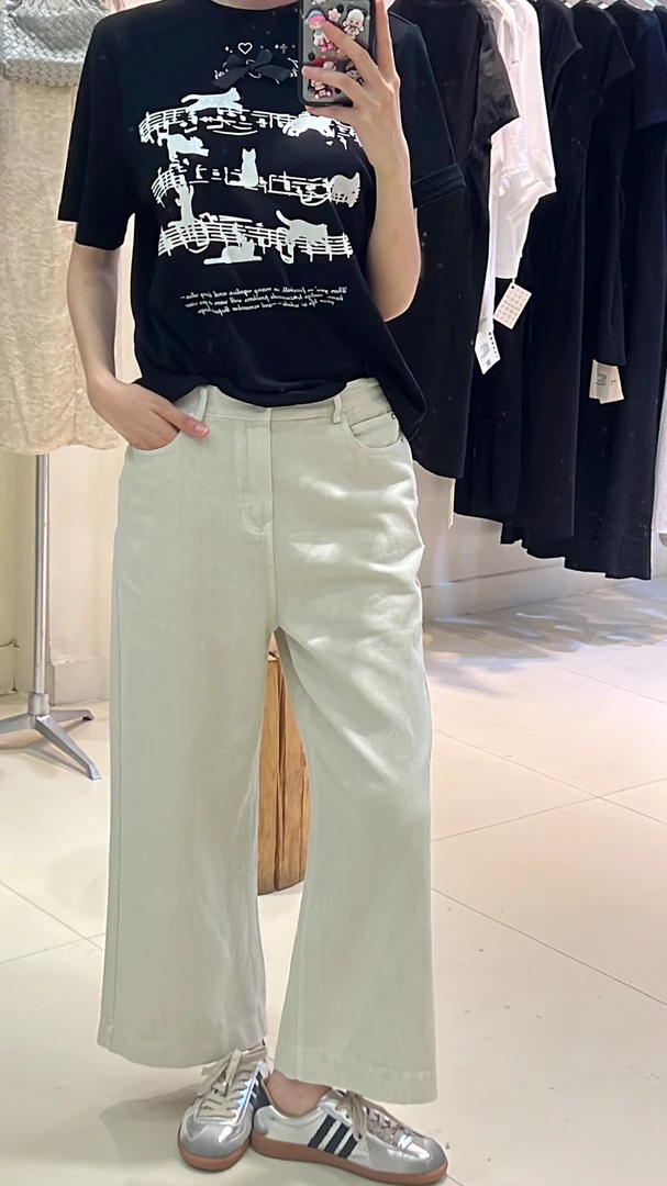 HLH/高腰直筒九分牛仔裤