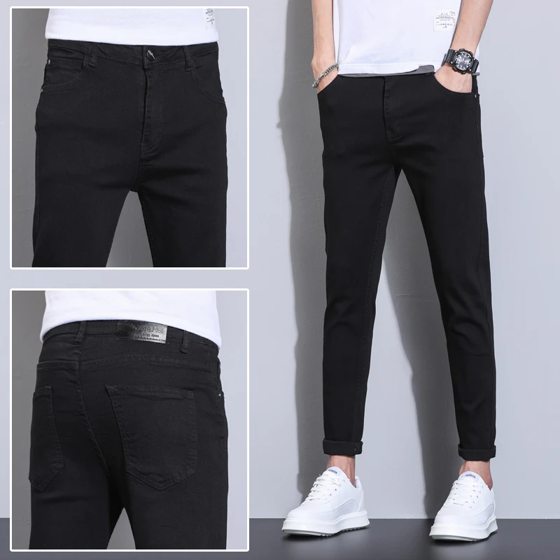 夏季薄款修身小脚牛仔九分裤男百搭韩版男士裤子高端黑色潮流男裤
