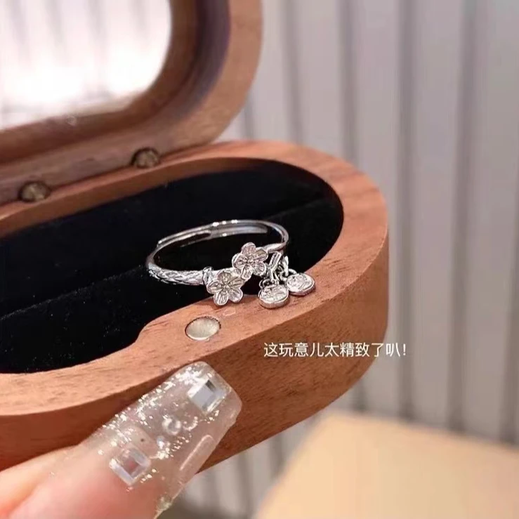 足银戒指 【平安牌梅花戒指】990时尚百搭小众精致可调节轻奢气质