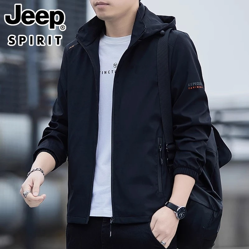 JEEP吉普男士外套春秋季2024新款休闲男装连帽户外百搭男款夹克男