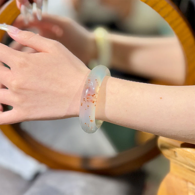 【傲雪红梅】天然冰岛小众湖水蓝俏红梅砂青钢温柔大气56圈玛瑙手镯