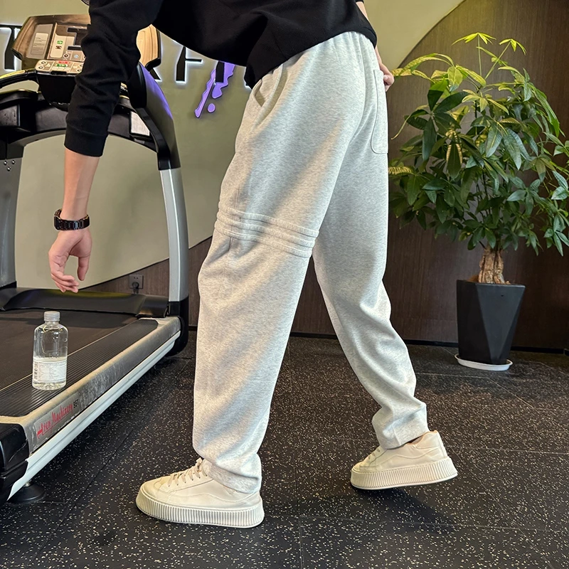 条纹卫裤男士春秋款潮牌痞帅直筒宽松运动冬装加绒加厚休闲长裤子