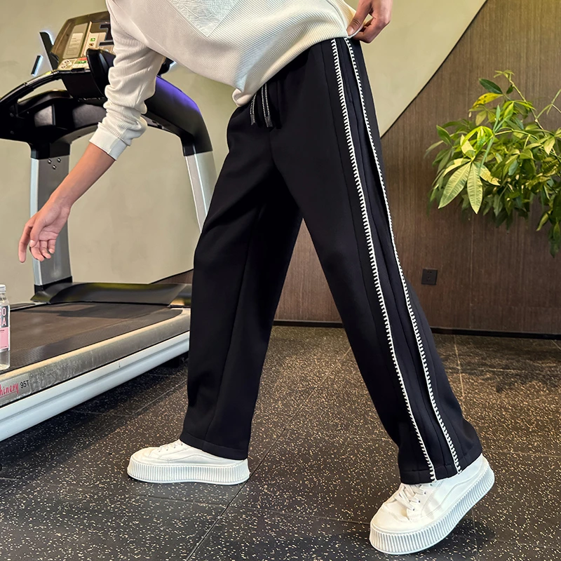 网红条纹卫裤男士春秋款潮牌直筒宽松运动男装2025新款休闲长裤子