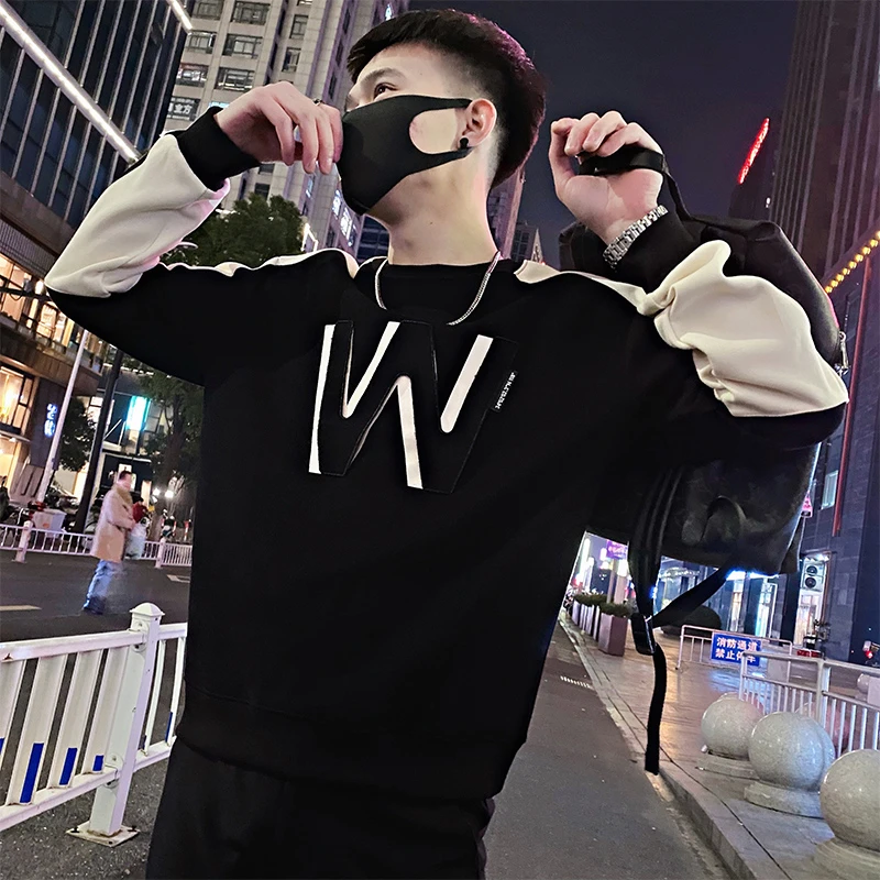 高档刺绣卫衣男士春秋款2024新款爆款圆领长袖打底衫男装外套上衣