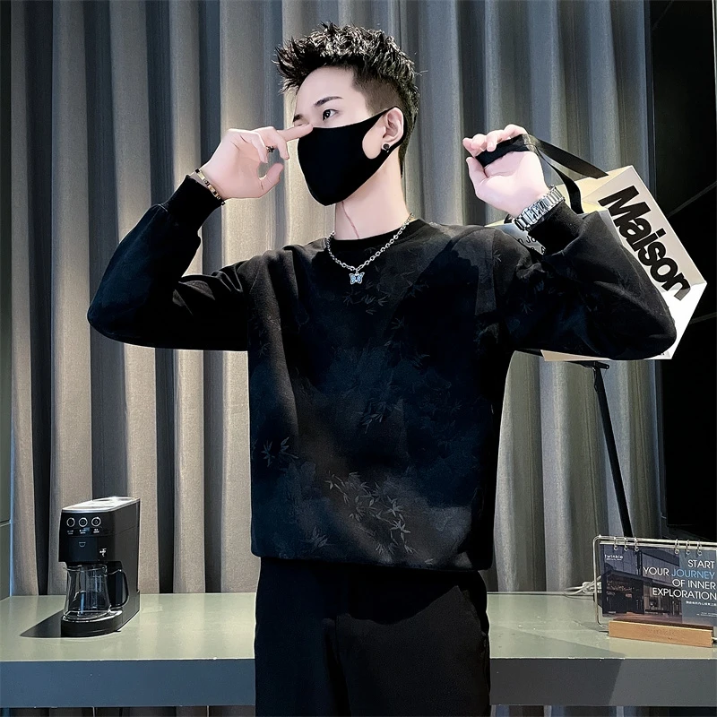 新中式国风卫衣男士春秋款潮牌圆领长袖T恤打底衫男装外套上衣服