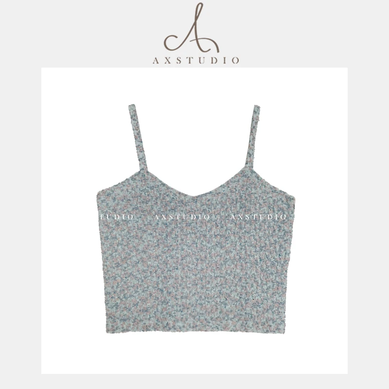 阿昕亮晶晶 蓝花楹 蕾丝提花烫钻工艺吊带背心AX240073