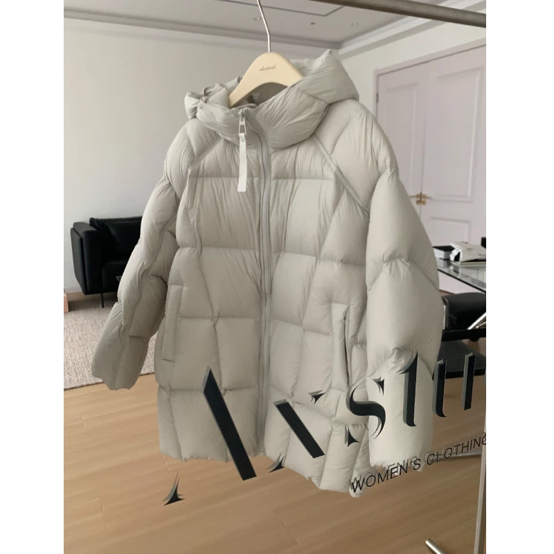 阿昕亮晶晶 零下战袍 90白鸭绒龟背连帽中长款羽绒服外套AX240884