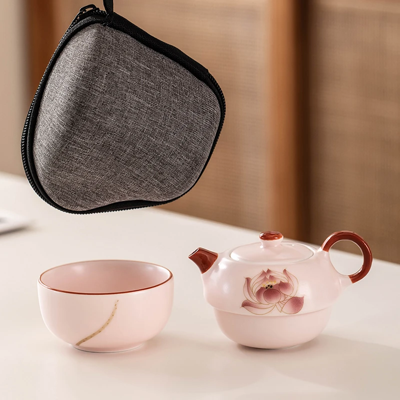 汝窑旅行茶具套装便携式陶瓷快客杯喝茶户外露营功夫一壶一杯茶壶