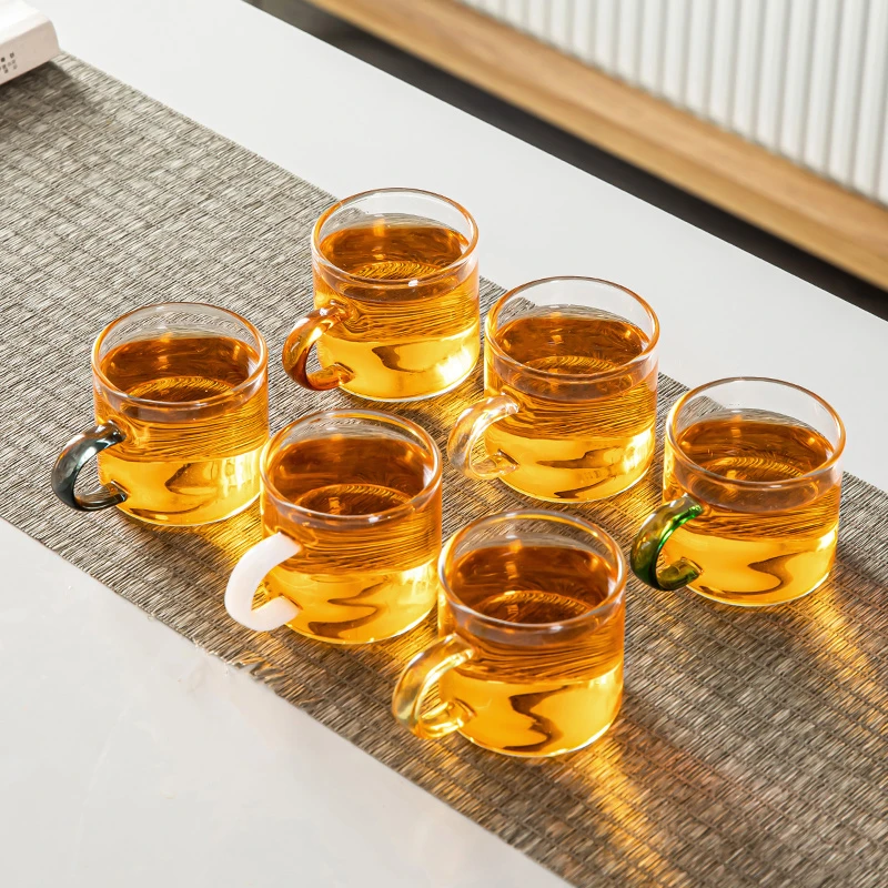 加厚耐热透明玻璃品茗杯小茶杯带把杯功夫茶具套装家用水杯子茶碗