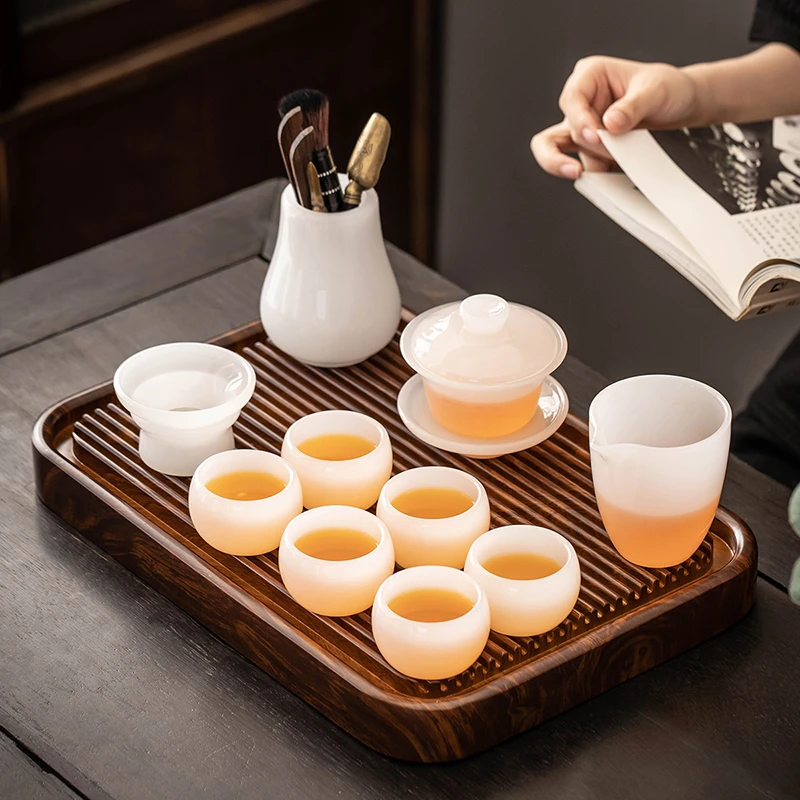 琉璃茶具套装2025新款家用高档功夫泡茶杯喝茶玉瓷盖碗办公送礼盒