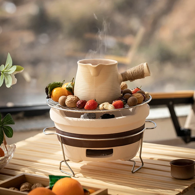 围炉煮茶器具全套烤奶壶室内家用罐罐壶陶瓷煮茶壶炭炉明火小茶炉