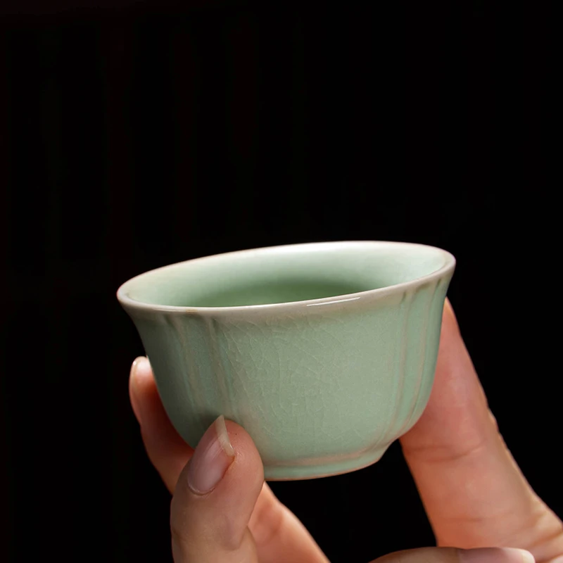 汝窑茶具品茗杯家用办公功夫茶主人杯单杯原矿釉开片可养汝瓷茶杯