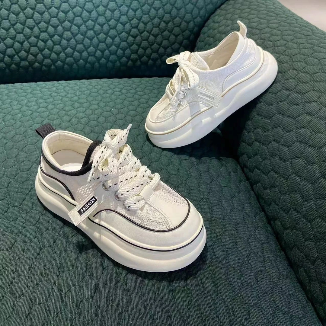 d06网面透气小白鞋2023韩系百搭休闲鞋厚底运动板鞋潮版女鞋C06