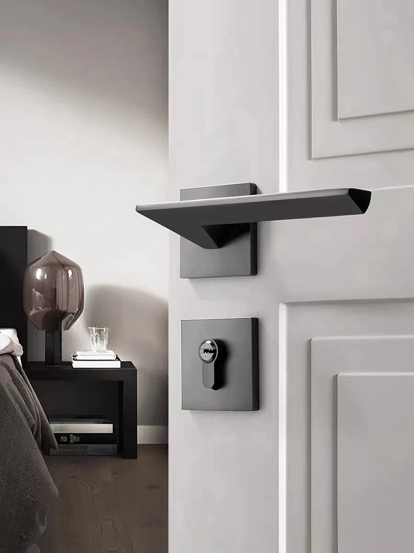 豪仕铂灰色静音门锁内门锁家用锁体室内卧室木门锁分体门锁