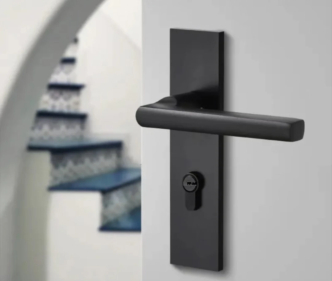 黑色连体室内门锁 5845孔距木门锁 静音门锁