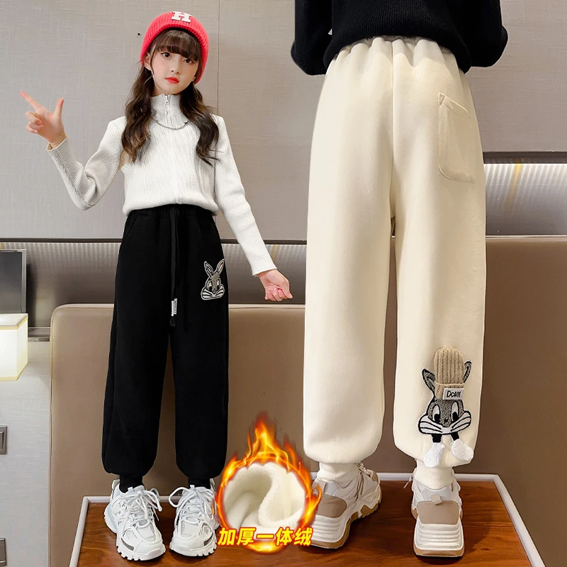 女童冬季加绒加厚裤子2023新款6-12岁15岁爆款时尚洋气一体绒卫裤