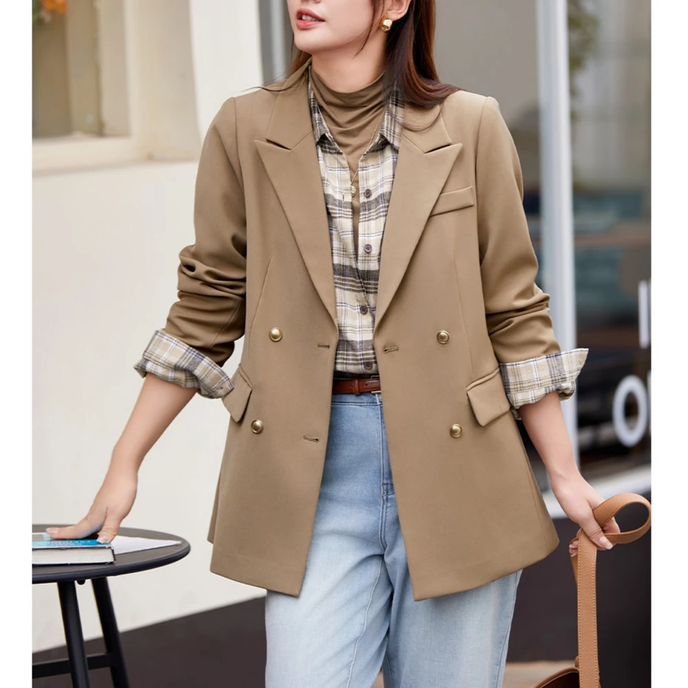 MsShe大码女装新款春装职业戗驳领正肩西装J~M2309056