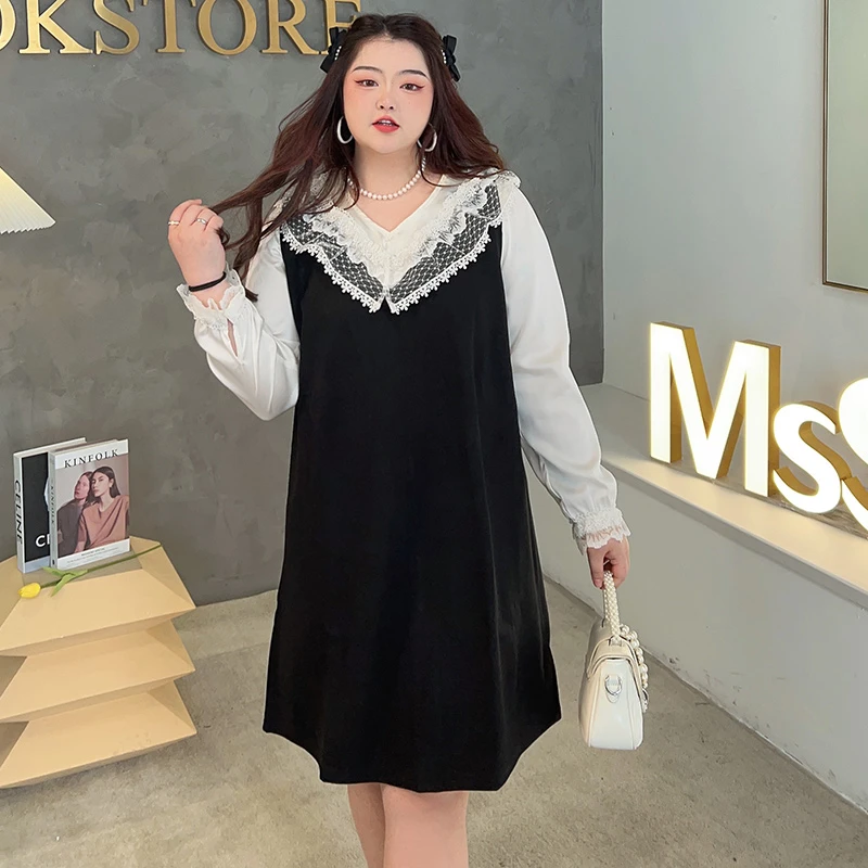 MsShe大码女遮肚显瘦V领针织背心马甲连衣裙D~M2301005