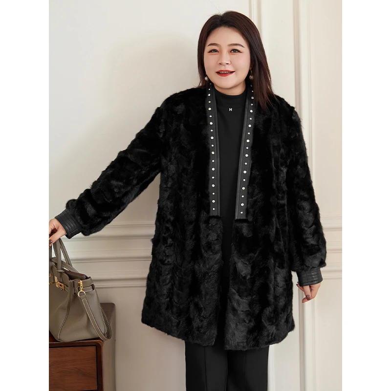 【现货】采音MsShe大码女冬高定绵羊皮革水貂毛皮草大衣J~B2311073