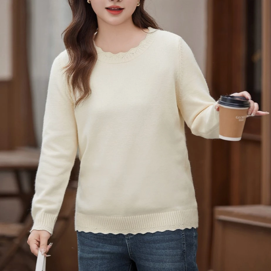 【现货】MsShe大码女装冬装新款慵懒经典款波浪圆领毛衣N~M2210005