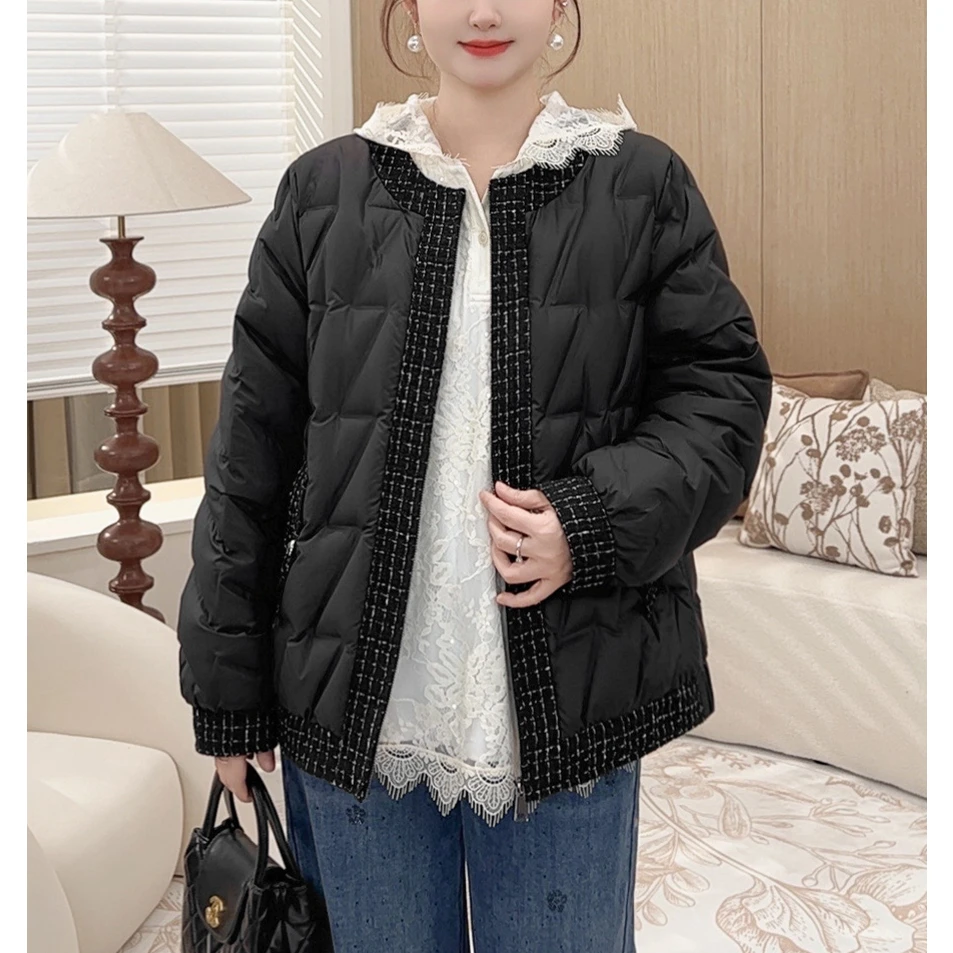 【90%白鸭绒小香风气质羽绒服】MsShe大码女装2025冬外套J~E2411005