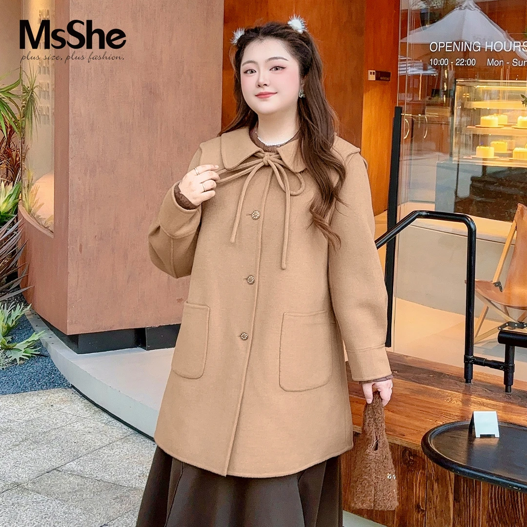 【100绵羊毛】MsShe大码女装冬甜美双层领双面呢大衣外套D~F2410044