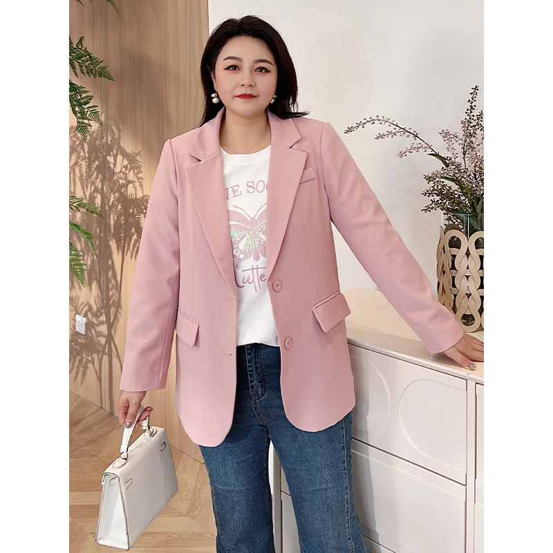 【现货】MsShe大码女装系扣梭织斜纹西装外套J~M2402076