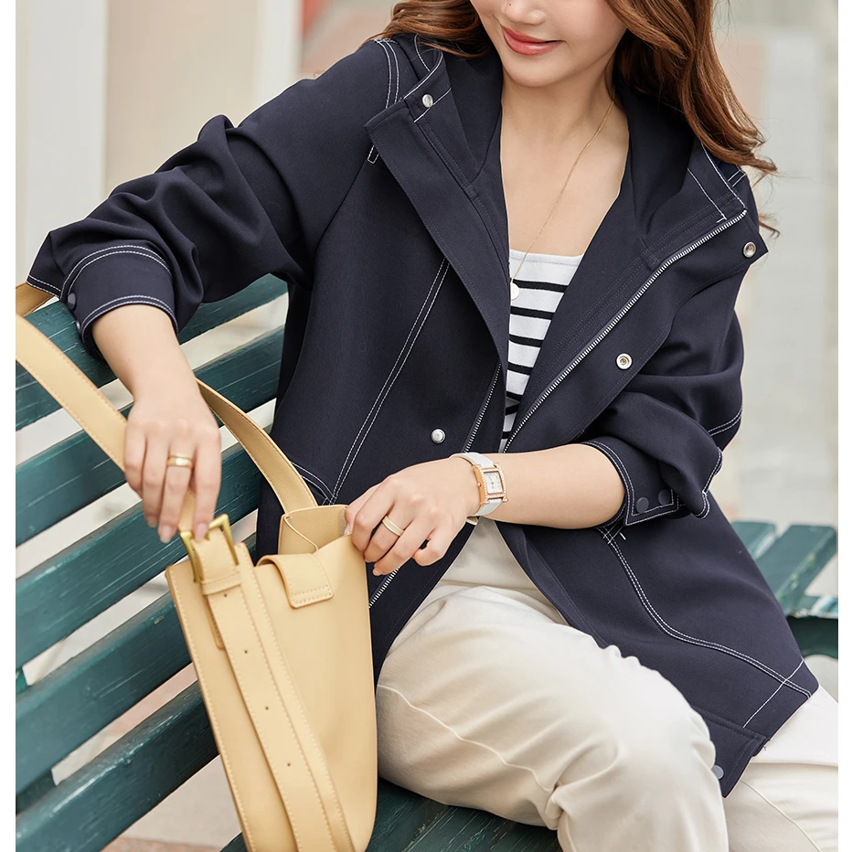 MsShe大码女装春季气质时尚英伦风连帽宽松夹克外套J~M2401011