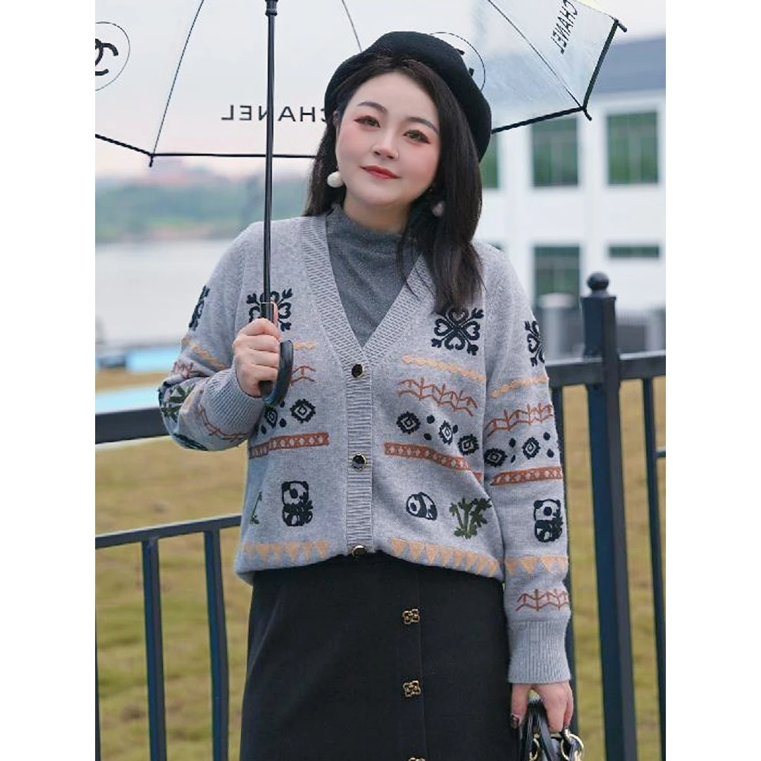 MsShe大码女装春装休闲慵懒重工刺绣毛衣外套J~B2411064