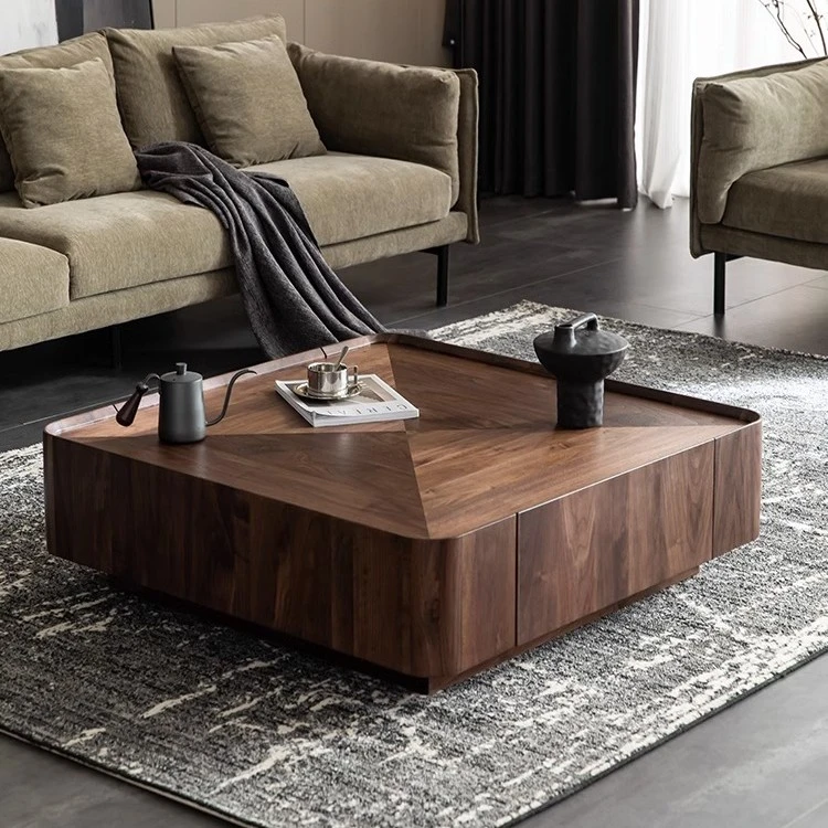 大山家具北美黑胡桃实木茶几方形收纳北欧家具现代简约设计师方几