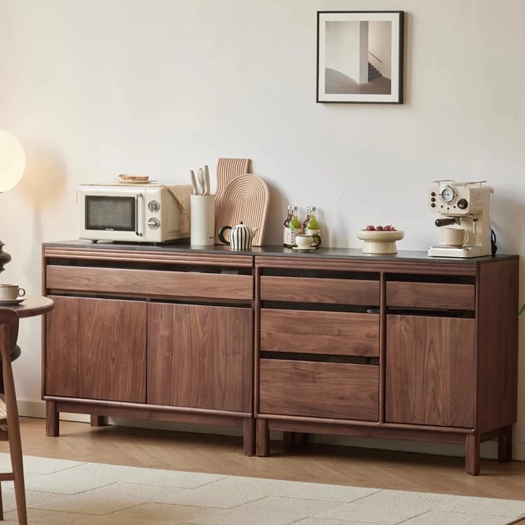 北美黑胡桃木餐边柜实木岩板一体靠墙客厅柜子收纳储物北欧家具