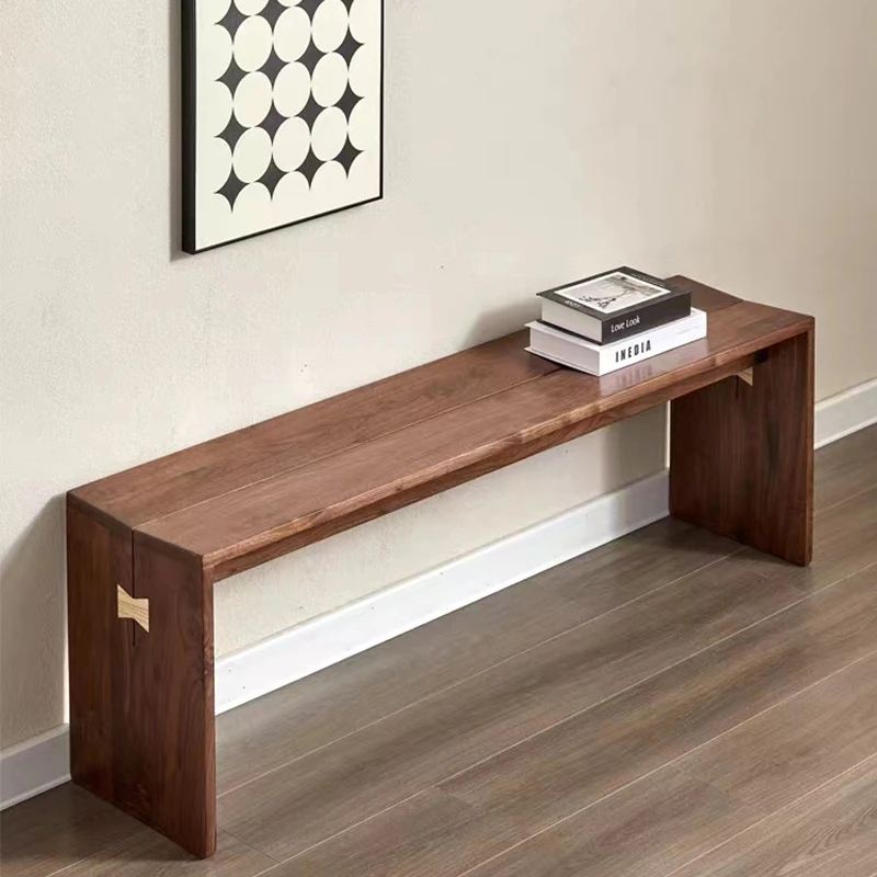 大山家具北美门口鞋凳黑胡桃木餐桌椅实木床尾凳实木长条凳