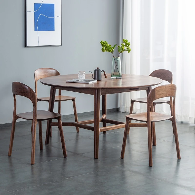 大山家具北美黑胡桃木全实木餐桌创意大圆桌带转盘家用餐厅家具