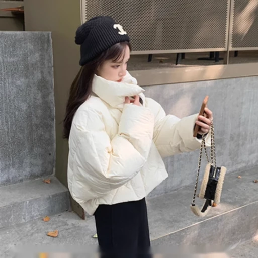 【大朵绒】白鸭绒羽绒短款宽松加厚韩系小个子立领外套