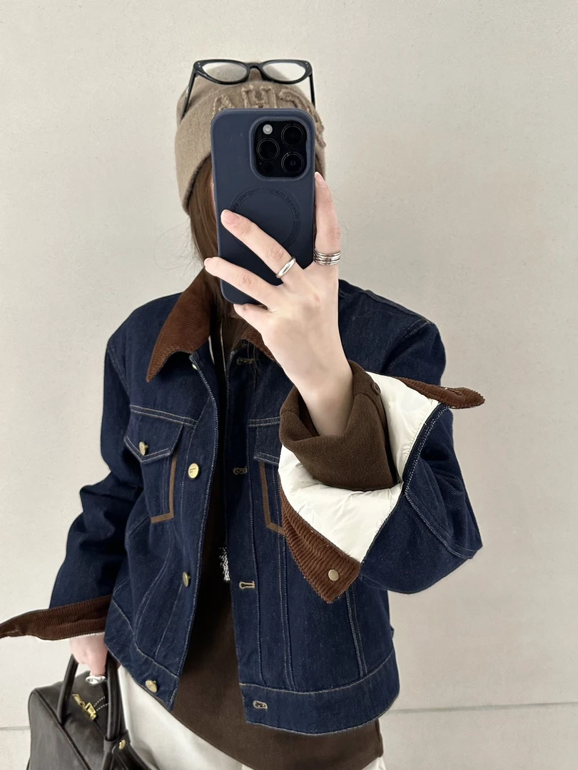 撞色领内胆牛仔开衫外套云小熊服饰