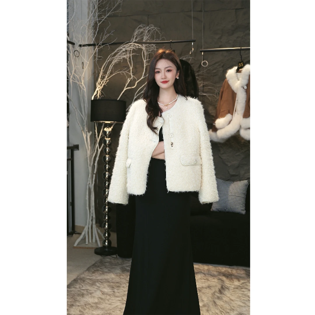 【LELE专属】短款外套女装时尚气质百搭韩版V领中式短款卡拉卷外套