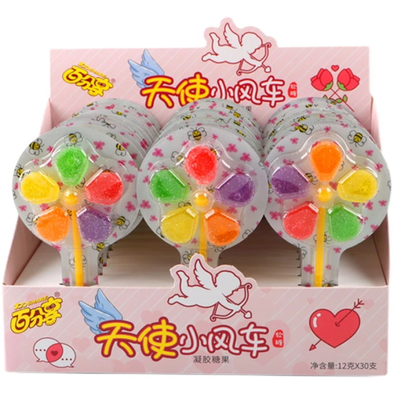 百分享果果半糖风车软糖水果糖五彩旋转棒棒糖儿童创意糖果零食