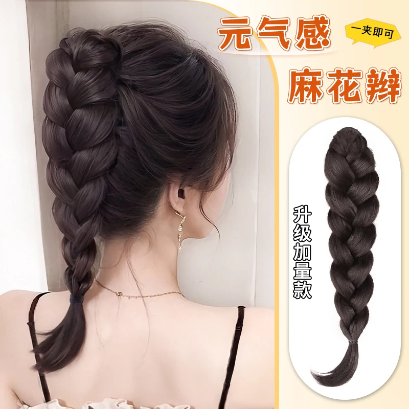 假发辫子女高马尾抓夹减龄仿真半扎卷发自然蓬松新中式编发麻花辫