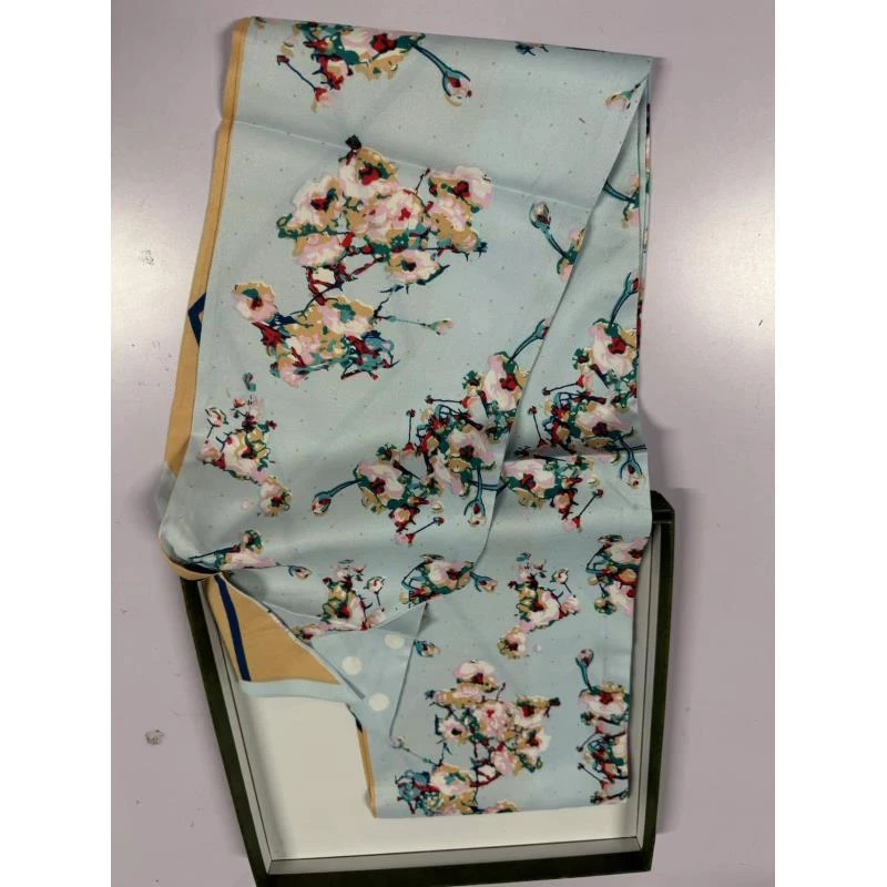 宠粉福利 冬日腊梅蓝小长条丝巾春秋季花朵飘带发带绑包装饰女