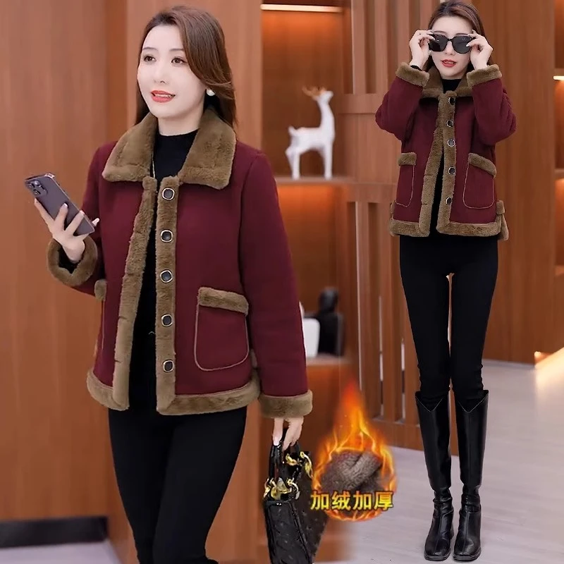 加绒加厚气质外套女2024冬季新款洋气显瘦保暖时尚加绒女士外套潮
